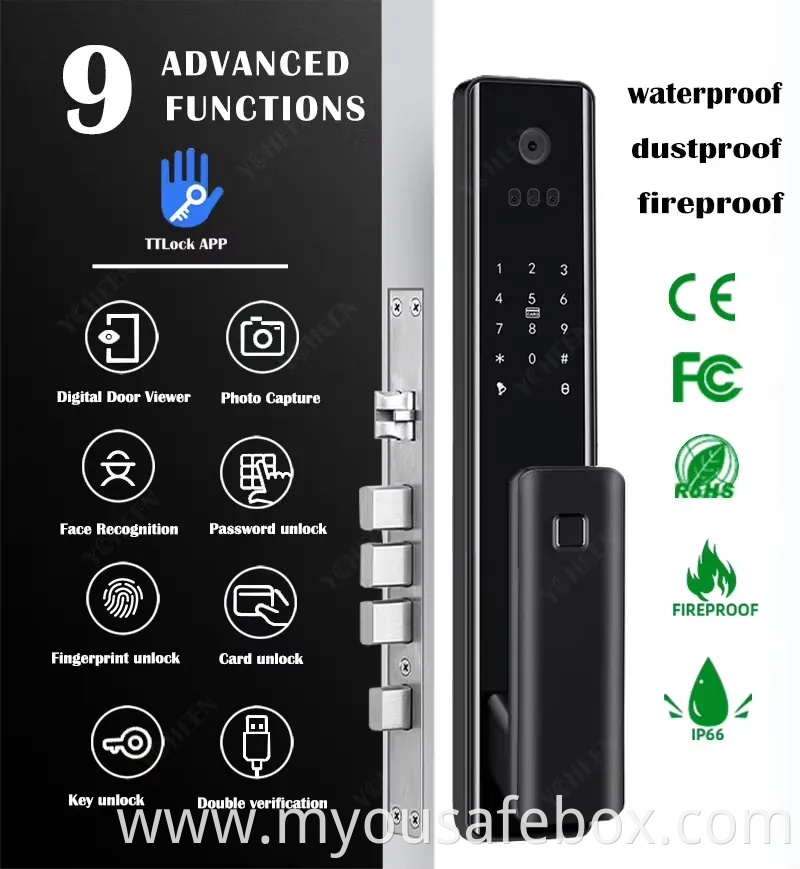 Lock Manufacturer WiFi Digital Card Security Safe Electronic Fingerprint Remote Control Smart Door Lock with Camera and Audio
